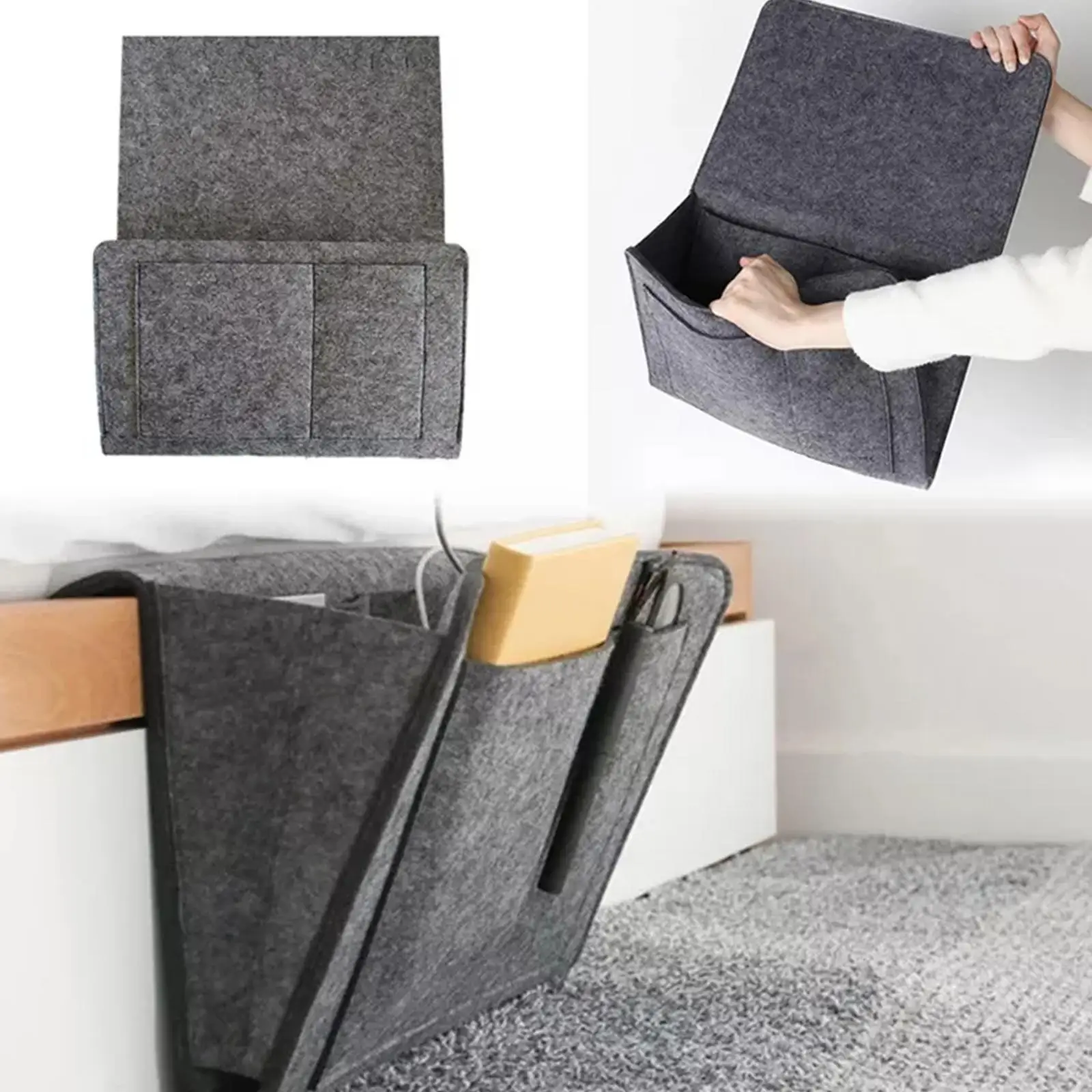 

Felt Bedside Storage Organizer Phone Book Magazine Holder Pockets Hanging Storage Bag Baby Tissue Box For Bed Sofa Side Pou P6g0