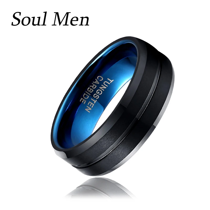 Кольцо в черно-синюю полоску с гравировкой 8 мм