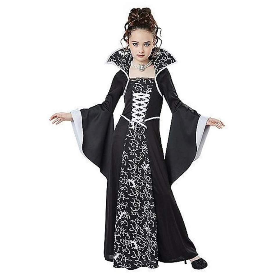 Halloween Witch Costume Baby Girls Children Cosplay Vampire Princess Dresses Pumpkin Kids Clothes With Hat Carnival Party Gift
