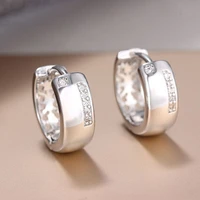 exquisite cubic zirconia hoop earrings for women simple design silver color female loop earring wedding engagement party jewelry