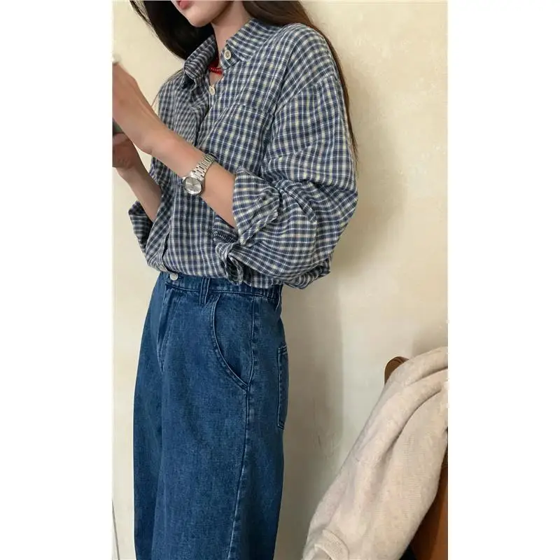 Домашняя осенняя корейская серия атмосферный продукт клетчатые рубашки для