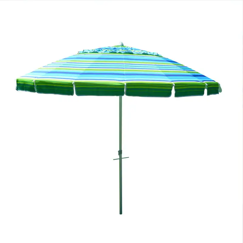 

8' Beach Umbrella, UV Protected, Vented, Tilt Pole, Sand , Carry Bag, Blue/Green