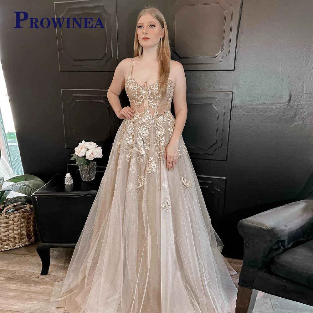 

Prowinea Deep V-Neck Beads Spaghetti Straps Bling Evening Gowns For Women Custom Made Floral Print Vestido De Fiesta High End