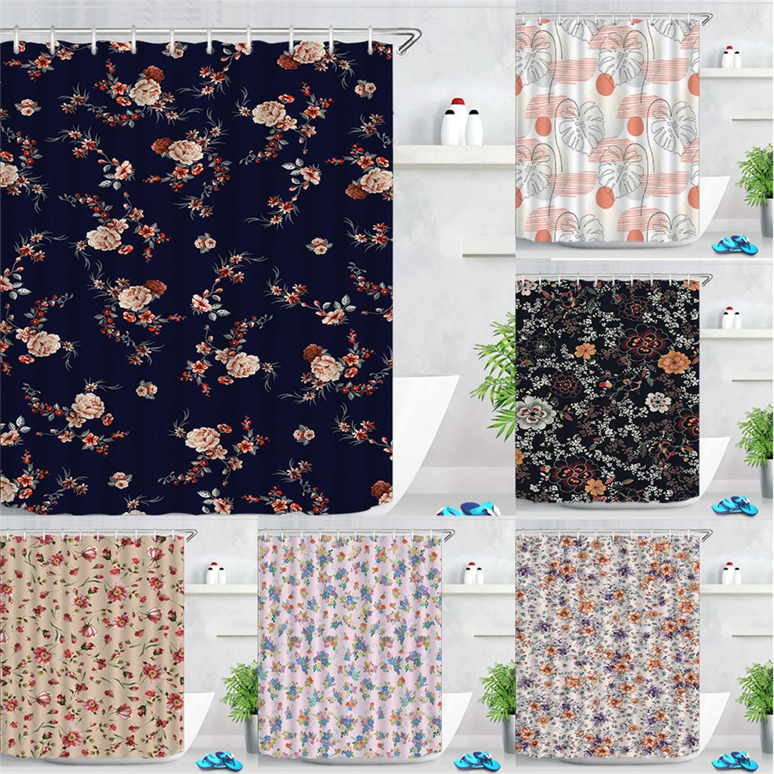

Plant Style Shower Curtain 3D Beach Bathrooms Set Bathroom Set With Showers Curtains And Rugs Flowers Printing Decor Bath Screen