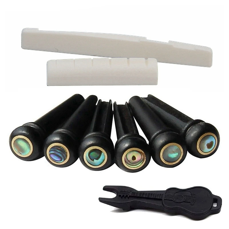 

Acoustic Guitar Parts Ebony Bridge Pins Peg+Saddle Nut Bone Slotted Replacements Guitar Accessories