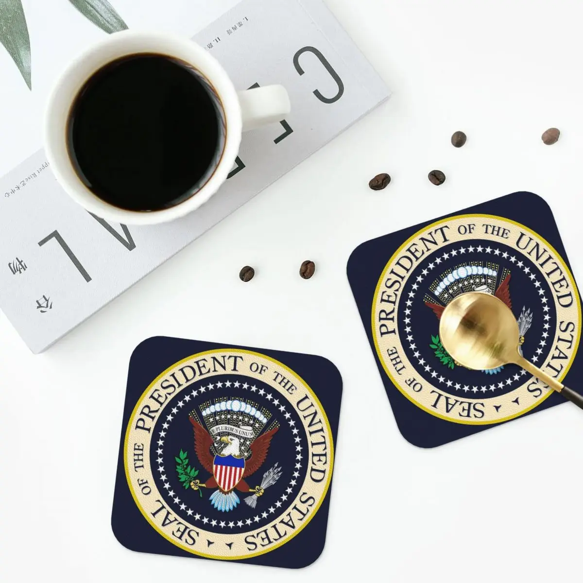 

Seal Of The President Of The United States Coasters Kitchen Placemats Non-slip Insulation Cup Coffee Mat Tableware Pads Set of 4