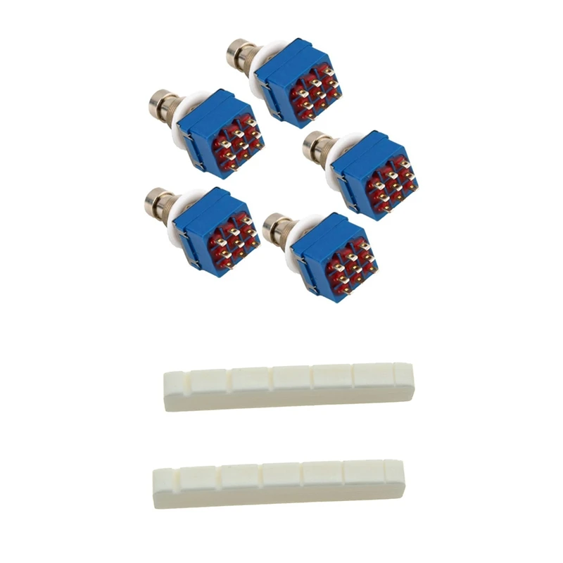 

Горячая Распродажа, Φ 3PDT 9AD-5X Stomp, педаль для гитарных эффектов, ножной переключатель и 2 шт. 6-струнных электрических костяных гайки, Кости кру...