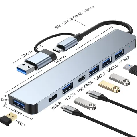 CERASTES 7in2 7 портов 2-в-1 USB 3,0 концентратор с адаптером USB 2,0 высокоскоростная передача многопортовый USB-разветвитель расширитель для ПК
