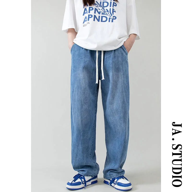 Summer Blue Baggy Jeans Men Fashion Casual Wide Leg Jeans Men Streetwear Loose Hip Hop Straight Denim Pants Mens Trousers S-2XL