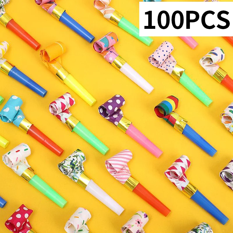 

100pcs Whistle Birthday Party Blowing Pipe Rolls Props Children Toy Cheerleading Small Parties Supplies Favors Child Funny Gifts