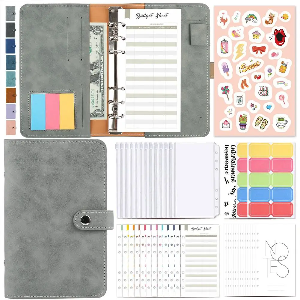 

A6 Budget Planner Loose-leaf Retro Leather Notebook Set Budget Binder Money Envelopes Monthly Planner Label Stickers