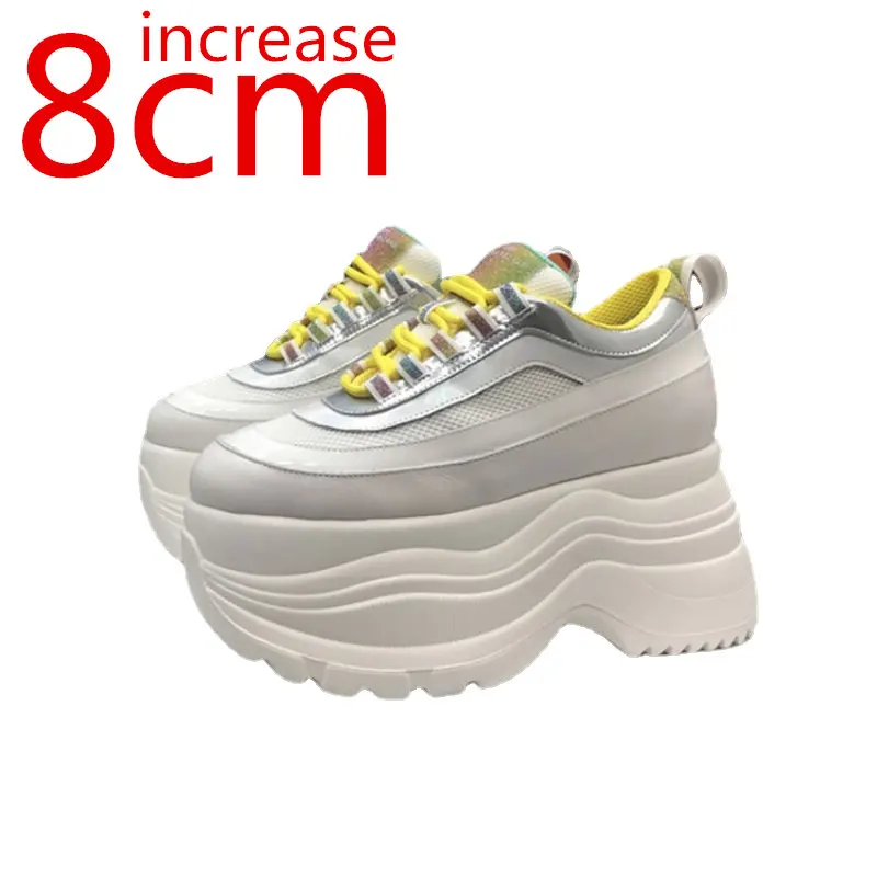 

Sneakers Daily Heightening Women's Shoes Spring Style Leather Comfortable Muffin Shoes Trend Fashion Increased 8cm Shoes Women's