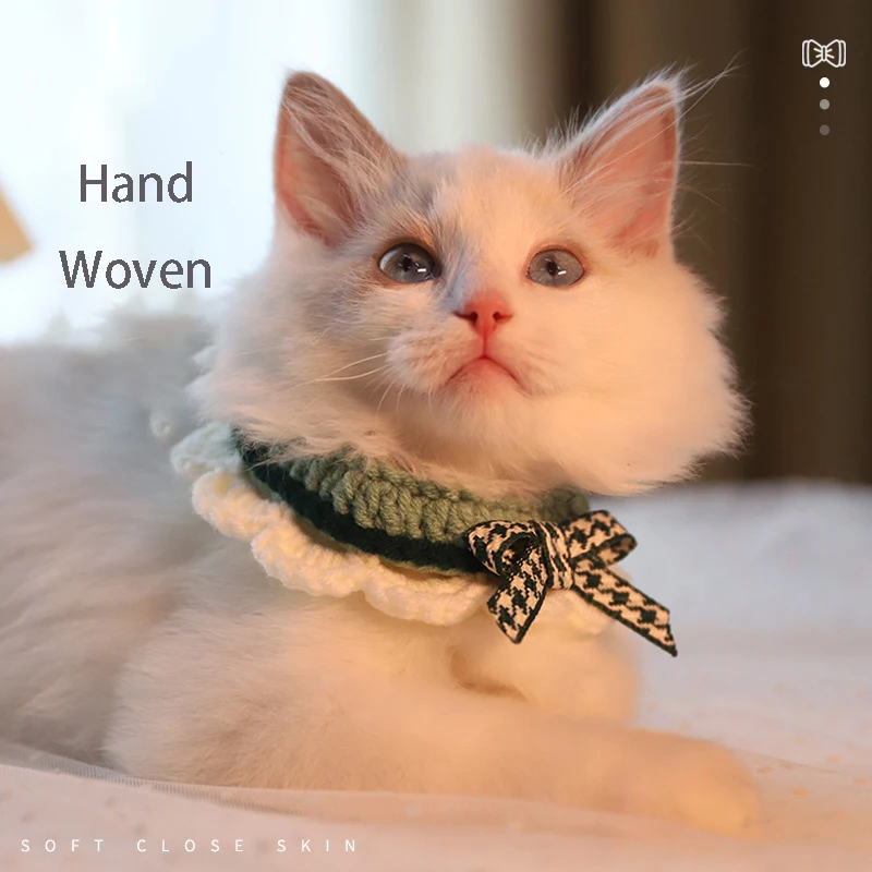 Cat Scarf Collar Pet Bow Scarf Knitted Jewelry Kitten Knitting Muppet Kitten Slobber Collar Bib