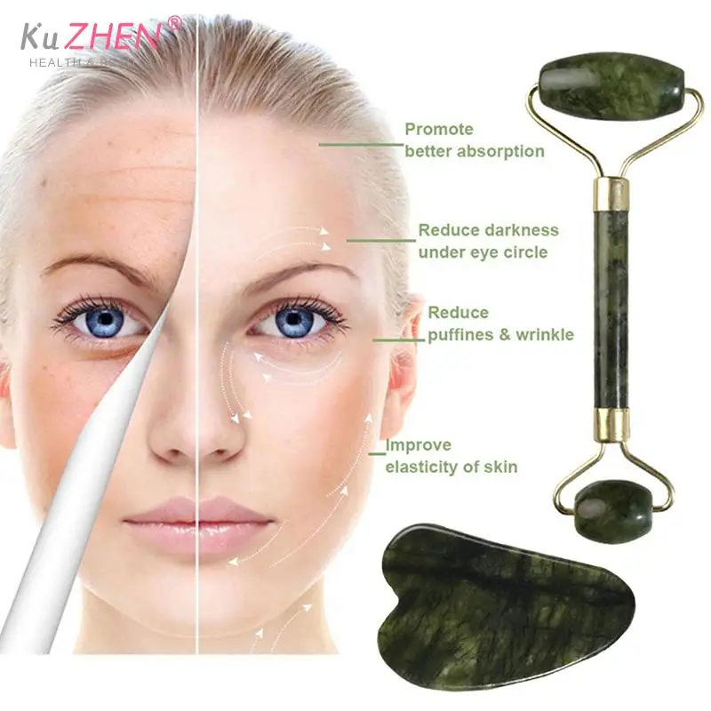 

Green Jade Gua Sha Scraper Face Roller Facial Skin Care Tools Muscle Roller Massager Relaxing Relieve Wrinkles Beauty Care Tool