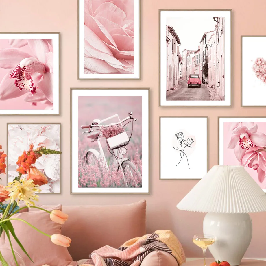 Постеры и принты с розовым пейзажем настенная роспись на холсте изображением