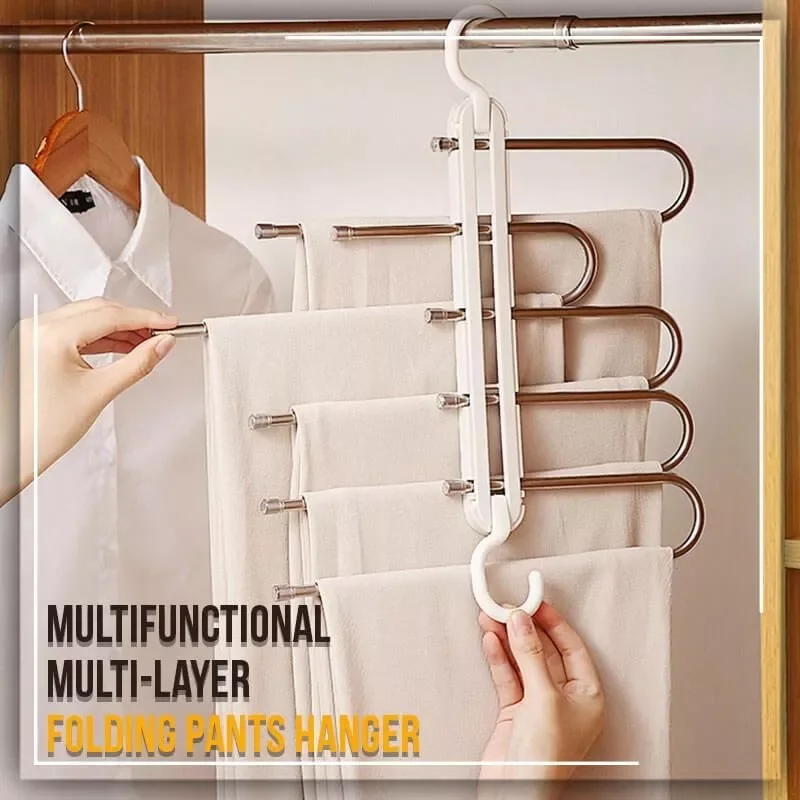 

NEW2023 5 in 1 Pant Rack Hanger for Clothes Organizer Multifunction Shelves Closet Storage Organizer Stainless Steel Magic Trous