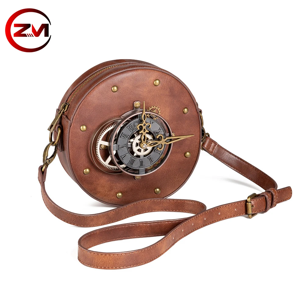 

New Steampunk Shoulder Messenger Bag Women Men Medieval Victorian Style Holster Bag Pu Leather Retro Style Round Motorcycle Bag