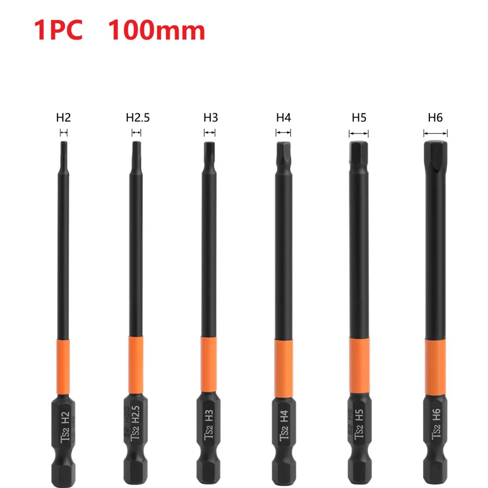1 Pc Hex Head Drill Bit Electric Wrench Screwdriver Bit 100mm Metric H2 H2.5 H3 H4 H5 H6 For Power Drill Tool Accessories