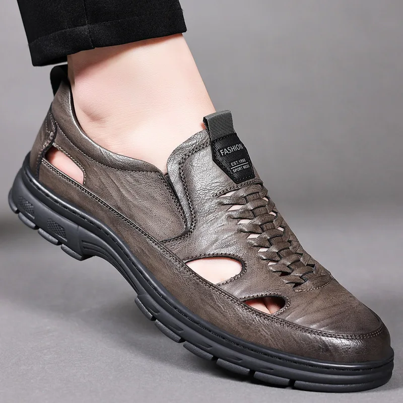 

Сандалии мужские из натуральной кожи, уличная удобная обувь, пляжные босоножки, модная повседневная обувь, кроссовки, лето