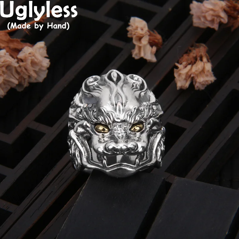 

Uglyless PIXIU China Myth Animals Rings Men Exaggerated Wide Big Male Jewelry Cool Guys 925 Sterling Silver Rings Brave Troops