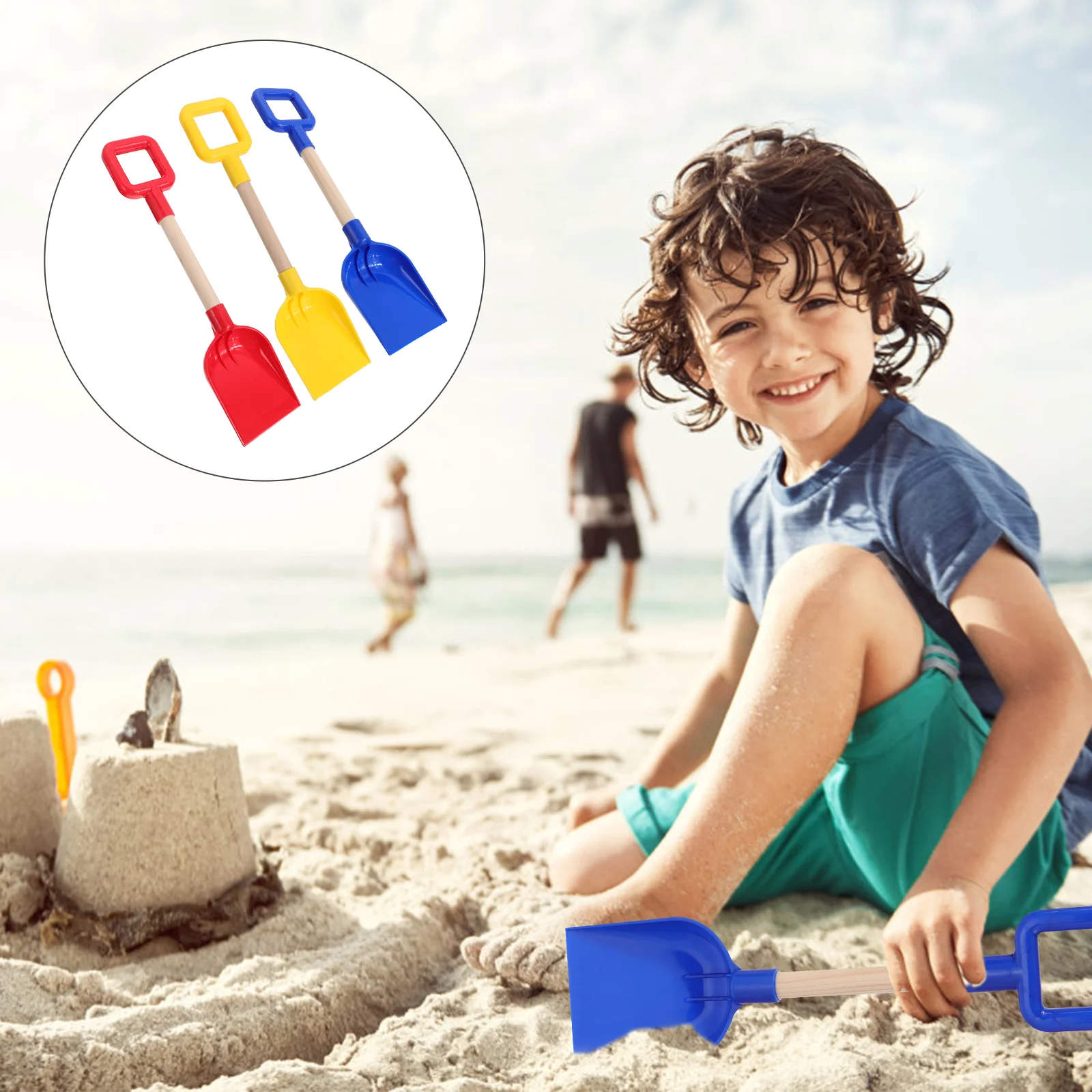 

3pcs Plastic Home Garden Shovel Funny Kids Wooden Handle Sand Beach Shovel