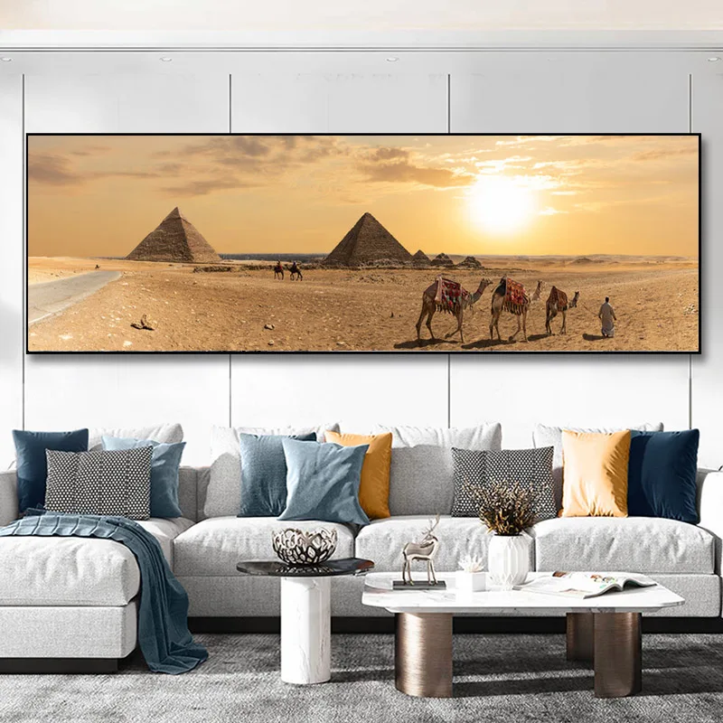Современная панорамная Картина на холсте Пирамида хафре пейзаж Египет верблюд