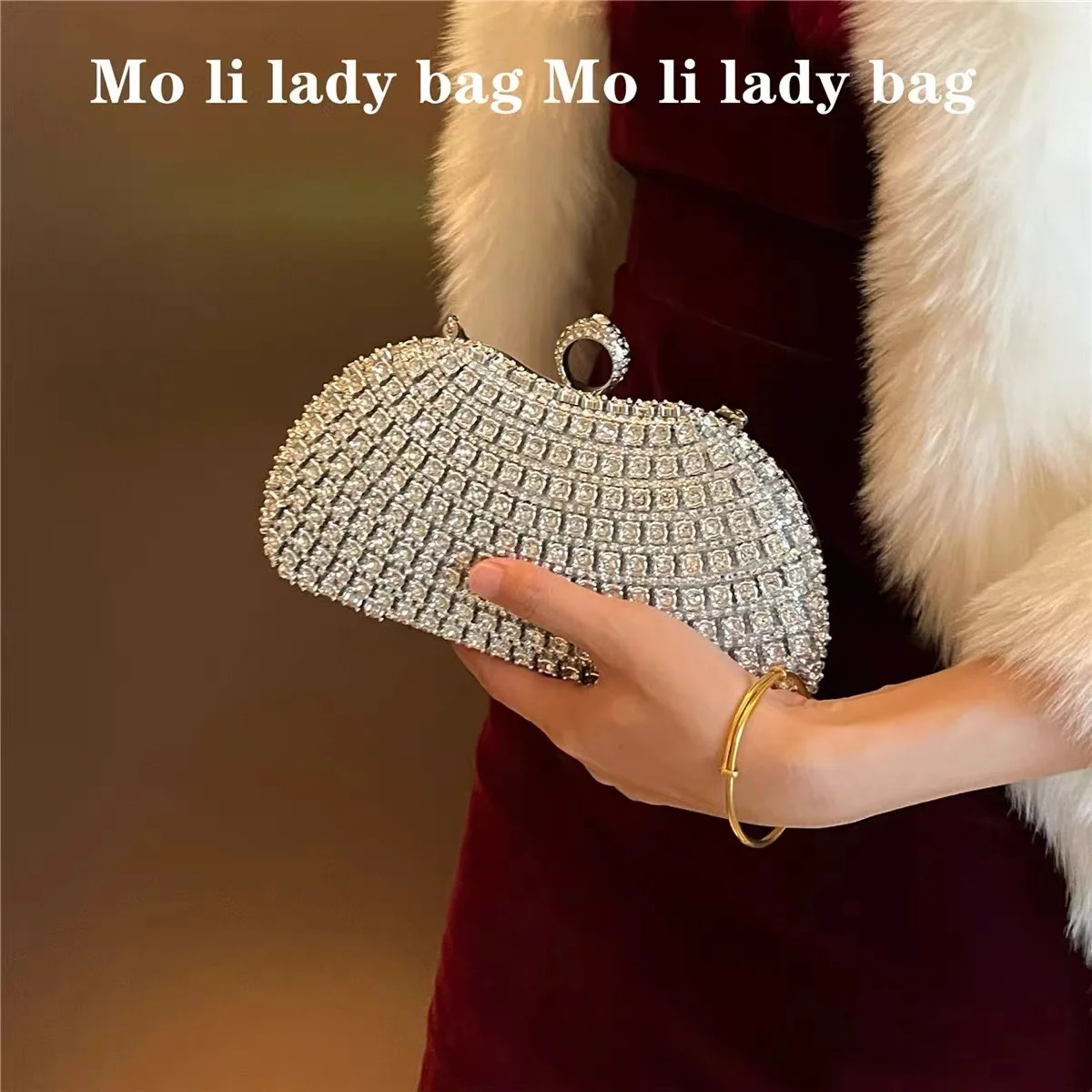 Квадратная женская сумка с кристаллами и блестящими бриллиантами Роскошная