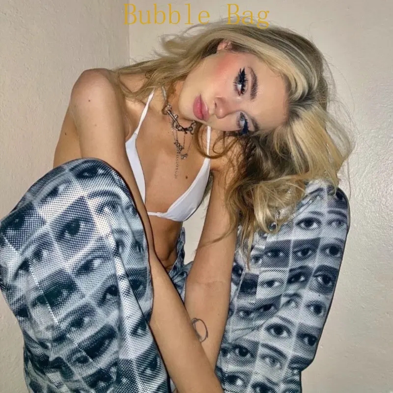 Pants Female Ins High Street Eye Full of Pattern Printed Straight Pants Design Sense Niche Wide Leg Pants Female Y2k