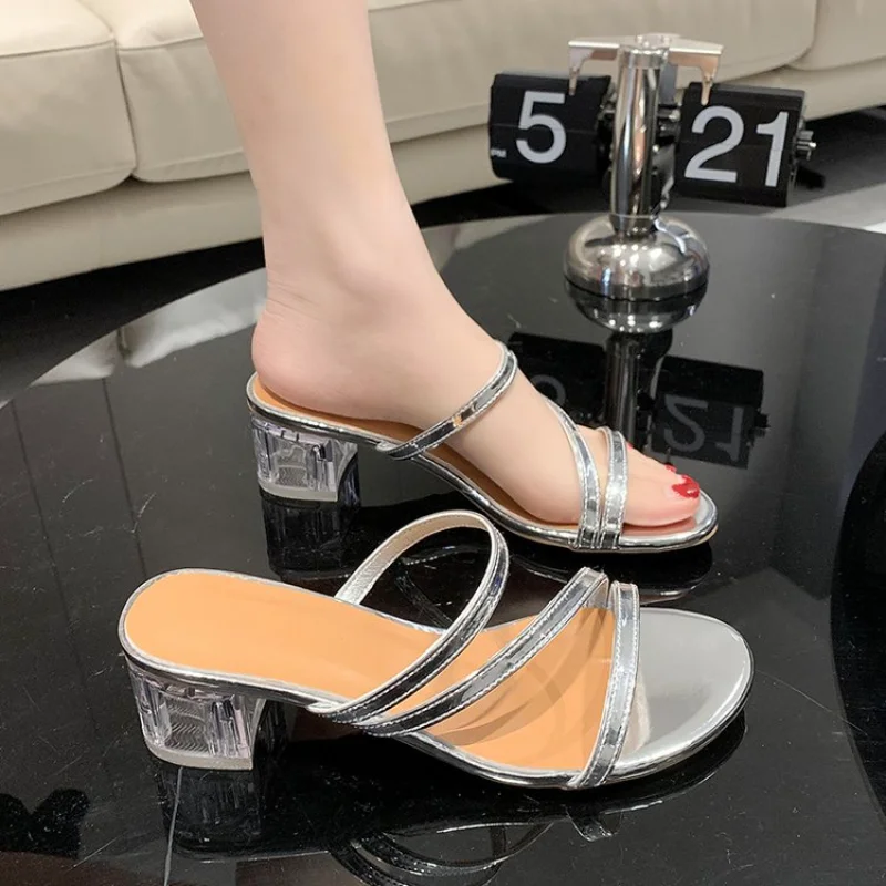 

2023 New Designer Shoes Female Open Toe High Heel Modern Women's Slippers Summer Fashion Solid Color Women Shoes Large Size