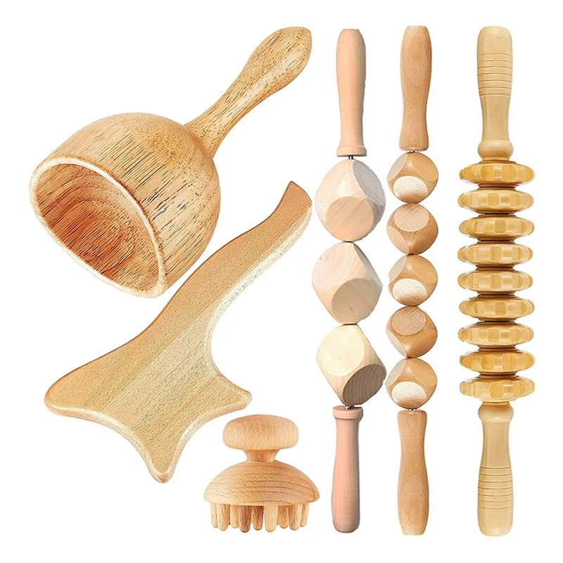 

6Pcs/Set Professional Wood Therapy Massage Tools For Body Shaping,Lymphatic Drainage Massager Body Roller Therapy