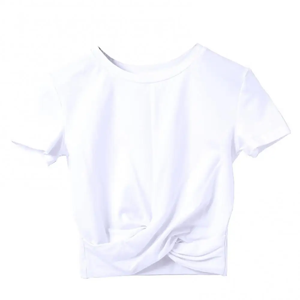 Женская футболка с коротким рукавом и круглым вырезом однотонная