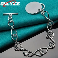 925 sterling silver figure 8 chain round tag bracelet ladies glamour party wedding engagement fashion jewelry