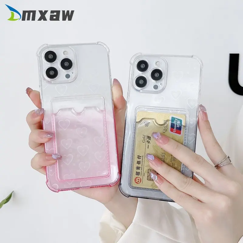 

Transparent Gradient Card Slot Bag Holder Case for OPPO A54 A53 A15 A12 A5S A9 A5 2020 Reno 7 6 5 Lite 7Z 6Z Shockproof Cover