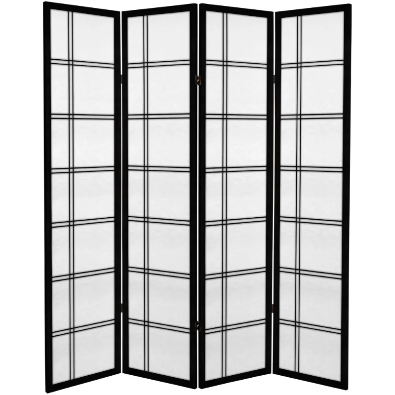 

Oriental Furniture 6 ft. Tall Canvas Double Cross Screen - Black - 4 Panel