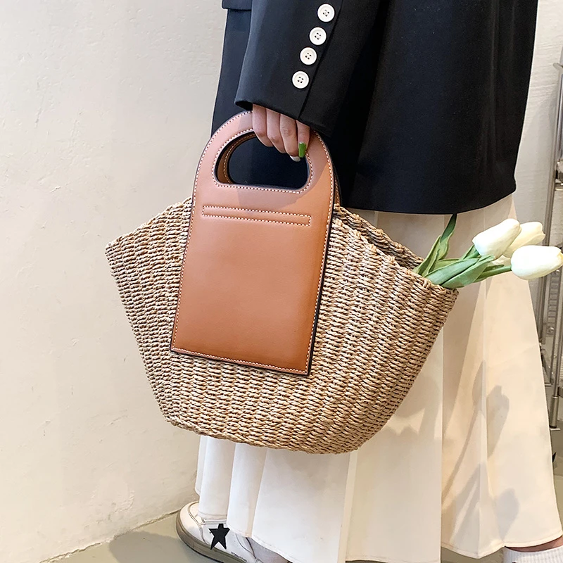 

New 2022 Summer Fashion Big Beach Basket Bag Lady Straw Shoulder Bags Female Travel Large Capacity Woven Totes Handmade Handbags