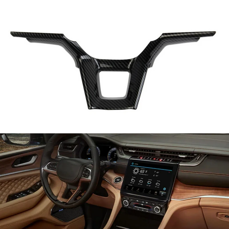 

Car Carbon Fiber Steering Wheel Panel Cover Trim Decoration Frame Sticker For Jeep Grand Cherokee 2021 2022