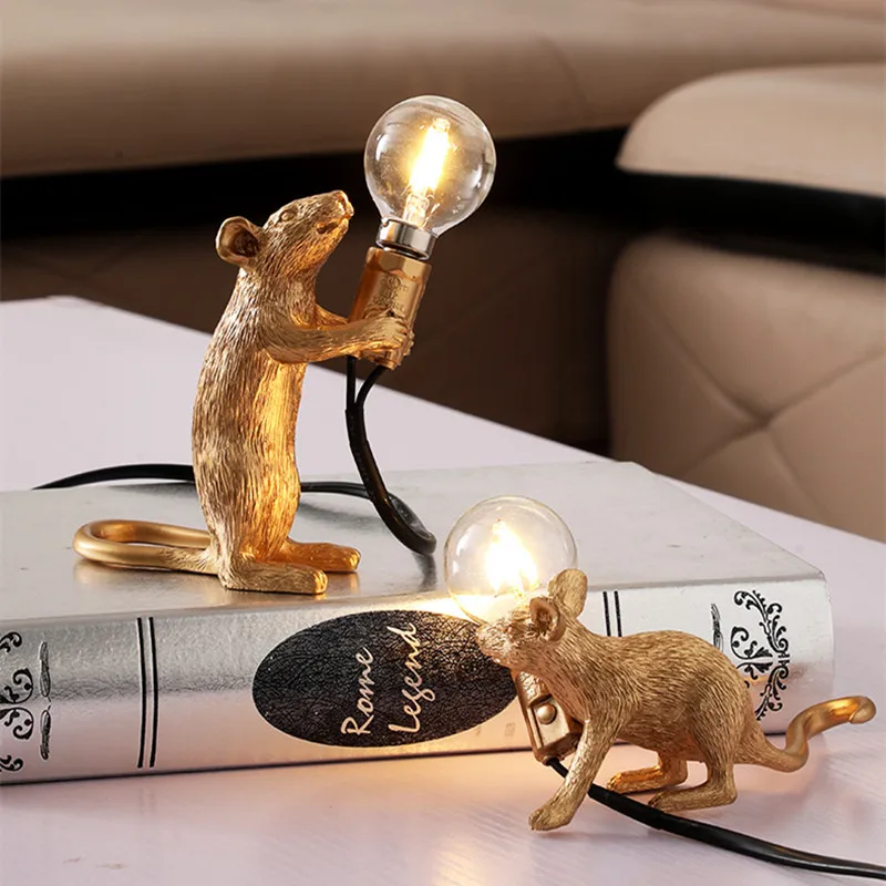 1pc Modern Resin Mouse Led Night Lights 3D Table Lamps Christmas Halloween Lights Creative Gifts for Bedroom Room Bar Decor