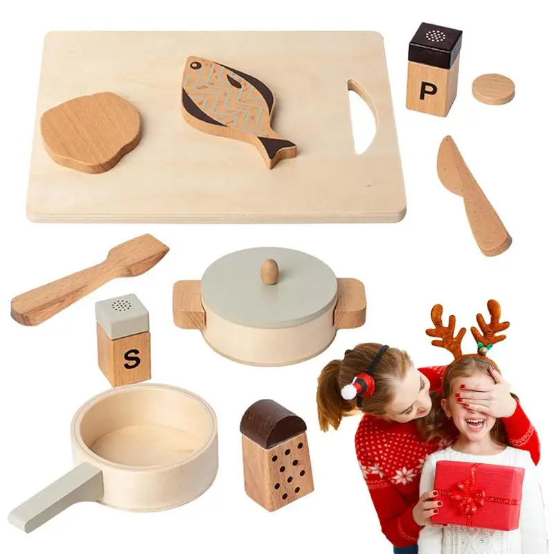 

Children's Cooking Pots And Pans Set Kitchen Toys Wooden Kitchen Pots Pans Set Boys Girls Role-playing Cooking Montessori Toys