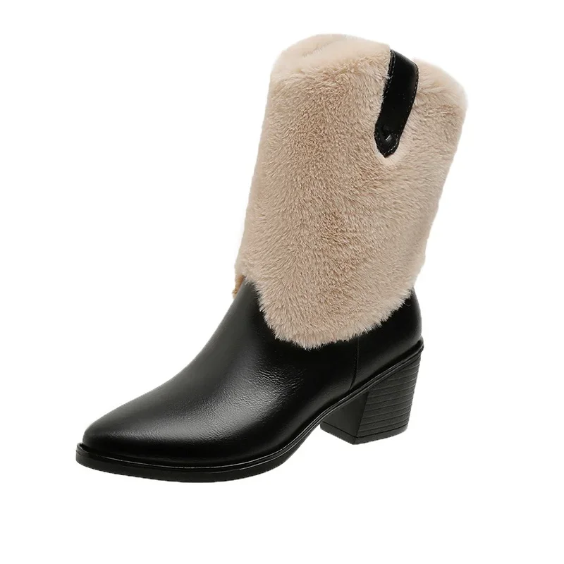 Женские ботильоны на меху с острым носком короткие плюшевые теплые ботинки челси