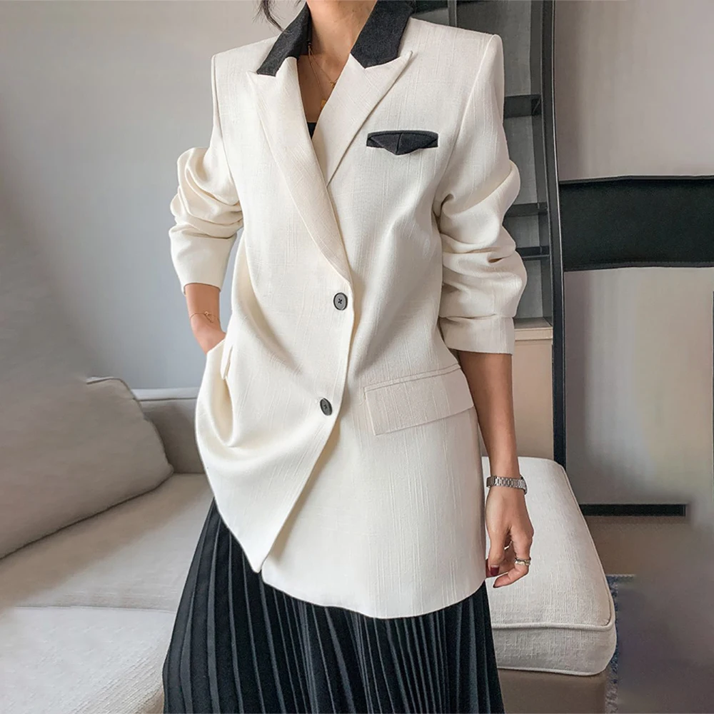 Fashion Design Blazer For Women Lapel Collar Long Sleeve Spliced Single Breasted Slim Fit Temperament Jacket Female Kостюм женск