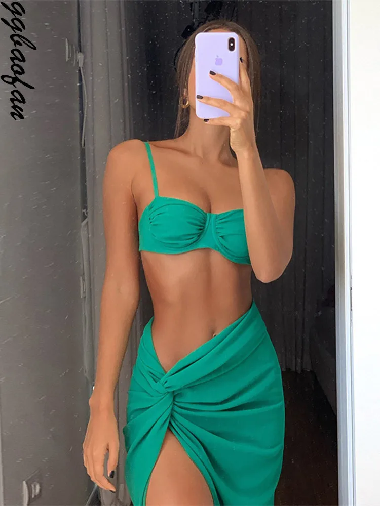 

Ggbaofan Elegant Twist Ruched Dress Sets Outfits For Women Matching Set Club Party 2 Piece Set Holiday Beach Summer 2022