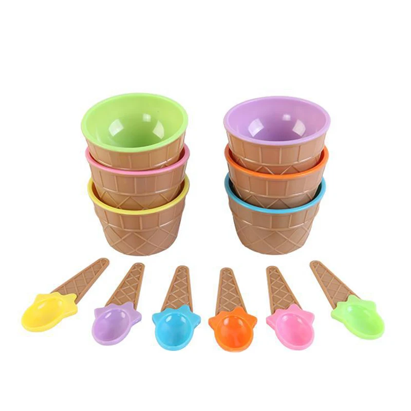 

Аксессуары для чаши, детская пластиковая ложка + чаша, цветная чаша для крема, кухонная маленькая 6 шт., детский десертный стиль, мороженое, искусство, конус