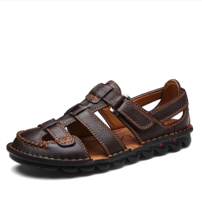 

Classic High quality Cow Leather Sandals Summer Outdoor Handmade Men Sandals Fashion Comfortable Men Beach leather shoes size 46