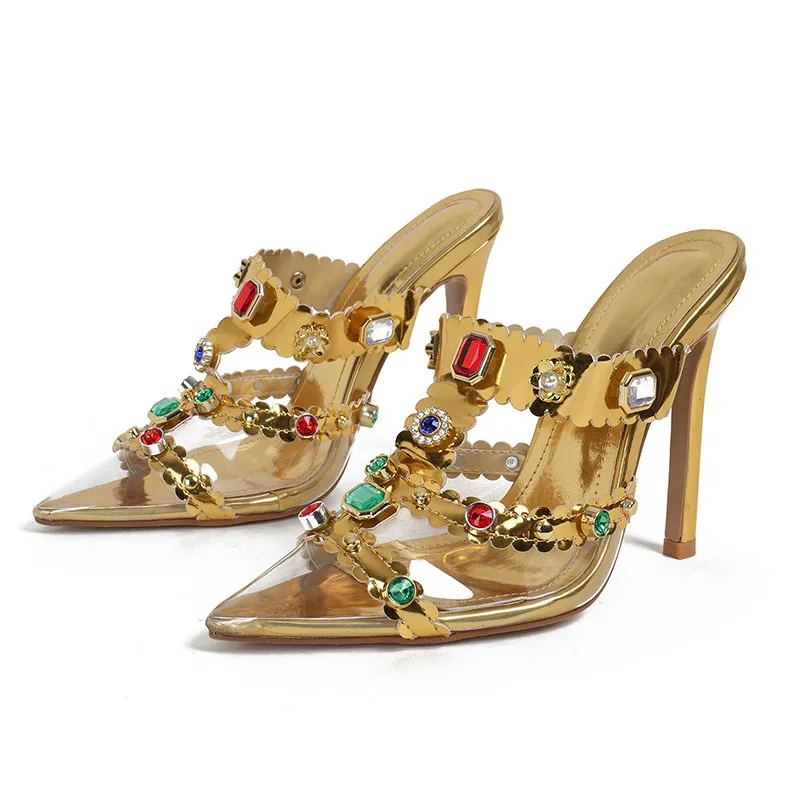 Женские туфли с острым носком роскошные женские разноцветные бриллианты