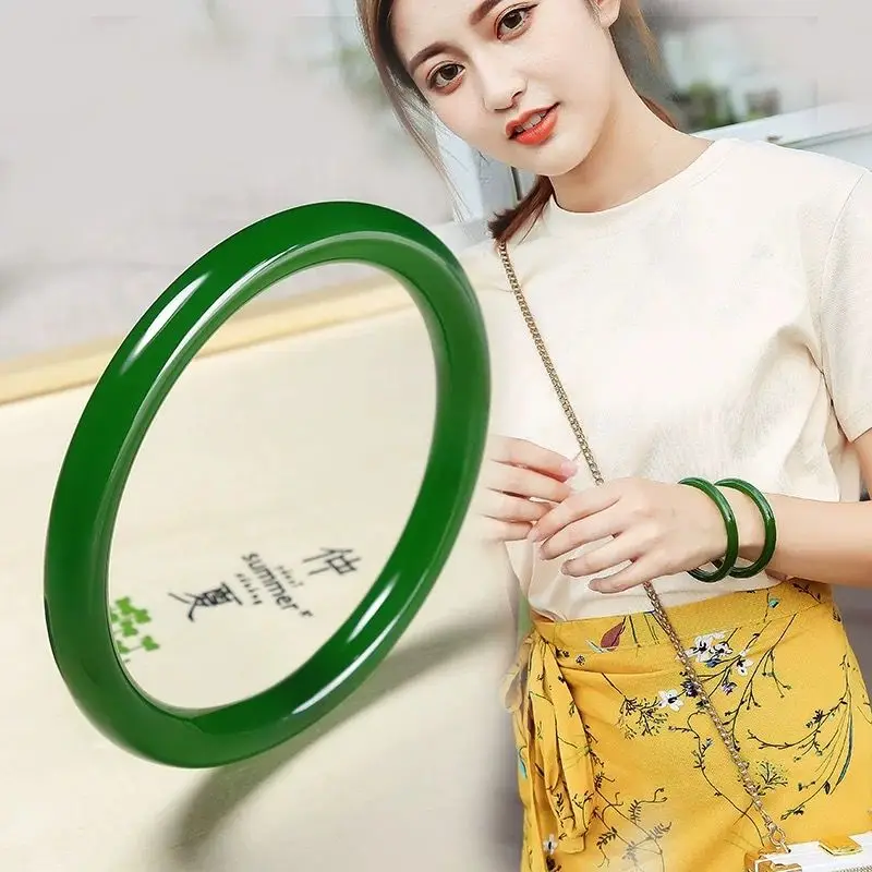 

52~68mm Large Green Jade Bangle Women Healing Jewelry Genuine Natural Hetian Nephrite Jades Stone Round Bangle Thin Bracelets