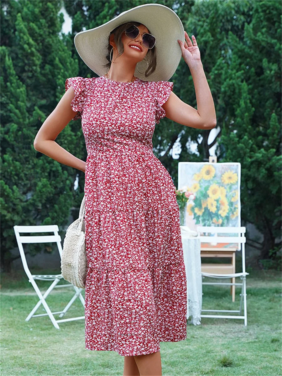 

Женское летнее платье с круглым вырезом, Повседневное платье до середины икры с принтом, модель SS3979