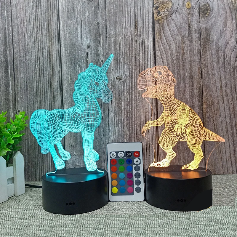 Креативный Рождественский 3D ночник в виде динозавра единорога СВЕТОДИОДНЫЙ