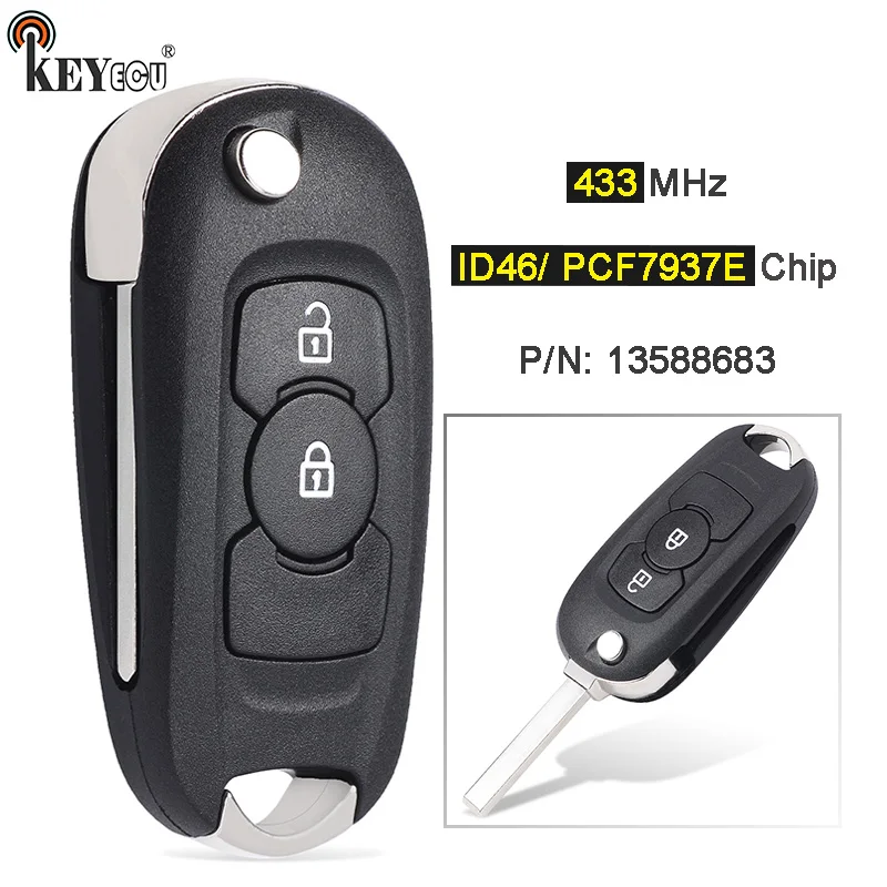 

KEYECU 433MHz PCF7937E / 46 Chip P/N: 13588683 Flip Remote Key Remote Key Fob for Opel Vauxhall Astra K 2015 2016 2017 2018 2019