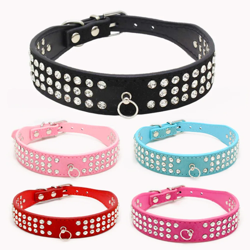 

Rhinestone Dog Cat Collars Dogs Bling Crystal Bow PU Leather Pet Collar Puppy Cats Necklace Dog Harness