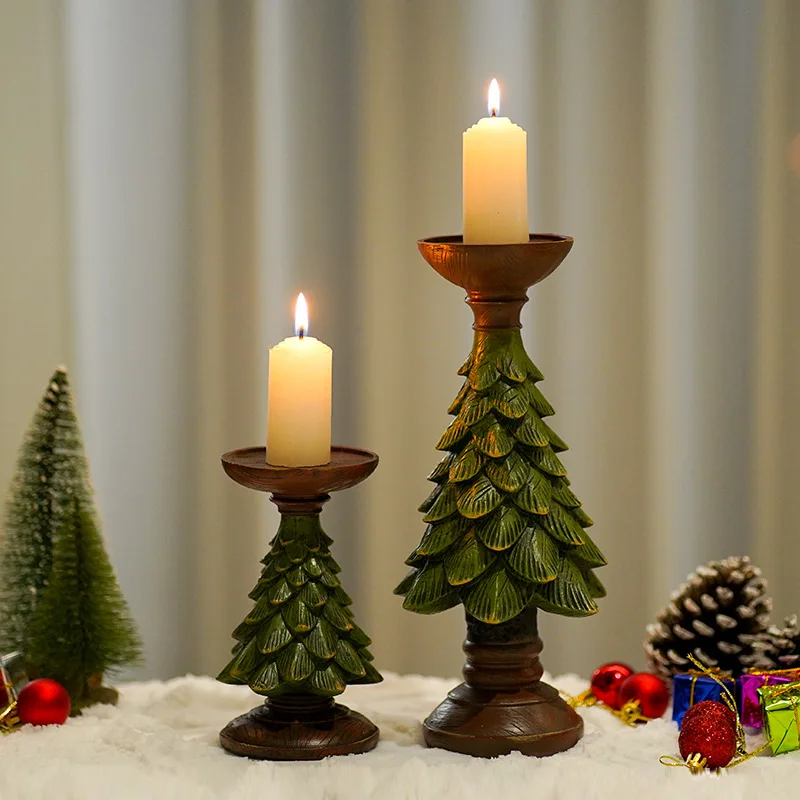 

2022 Christmas Candle Figurines Christmas Home Decoration Resin Craft Candlestick Statue Desktop Tv Cabinet Candlestick Ornament